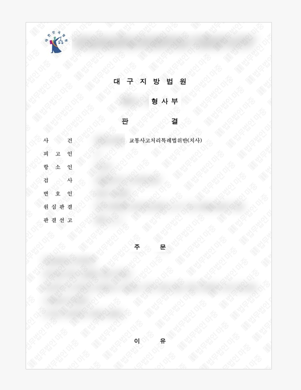 판결문 2 - 12대 중과실 교통사고 가해자 약식기소 및 선고유예 판결