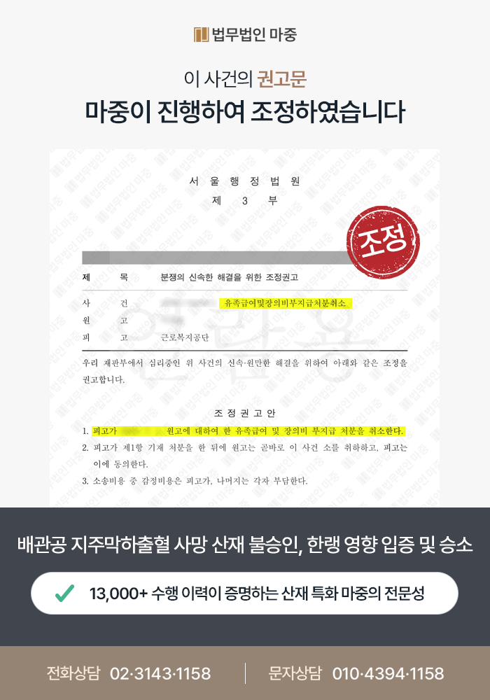 담양산재변호사|배관공 옥상 작업중 지주막하출혈 사망 산재 불승인 / 작업 환경 및 한랭 영향 입증 통해 산재 승소 판결문 이미지 1