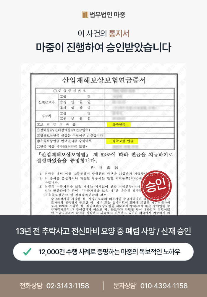 13년 전 건설현장 일용직 추락 전신마비 요양 중 폐렴 사망 / 인과관계 입증 산재 유족급여 승인 판결문 이미지 1
