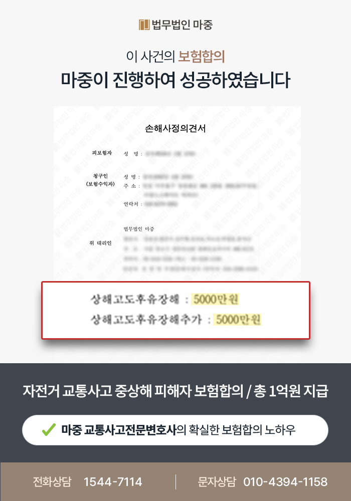 교통사고손해사정사 | 픽시 자전거 교통사고로 뇌출혈 중상해를 입은 피해자, 합의금 1억원 지급 성공