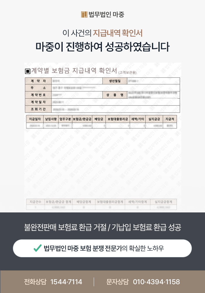 불완전판매 보험사건 기납입 보험료 환급